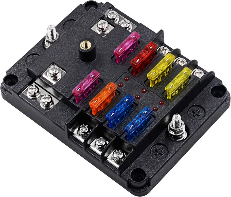 femedo 6 Way Fuse Block W/Negative Bus - ATC/ATO 6 Circuit Fuse Box with Ground, with Negative Bus & Protection Cover, Bolt Connect Terminals, 70 pcs Stick Label, for 12V/24V Vehicle Car Boat Marine Auto - Image 1